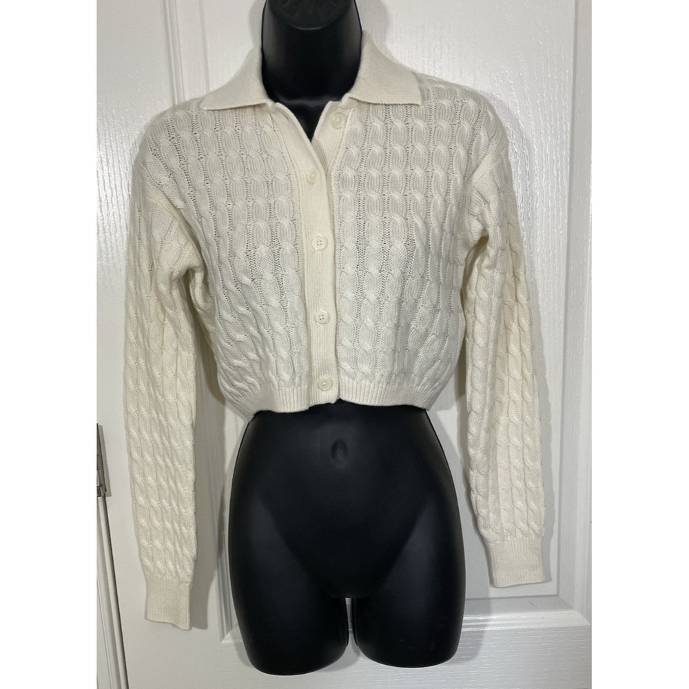 Aritzia Wilfred Chunky Cropped Fisherman Sweater Cardigan Women 2XS Beige Cable